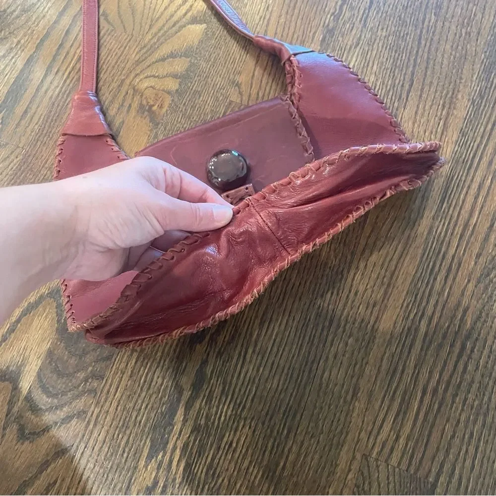 VINTAGE 1970s Red Leather Hobo Shoulder Bag